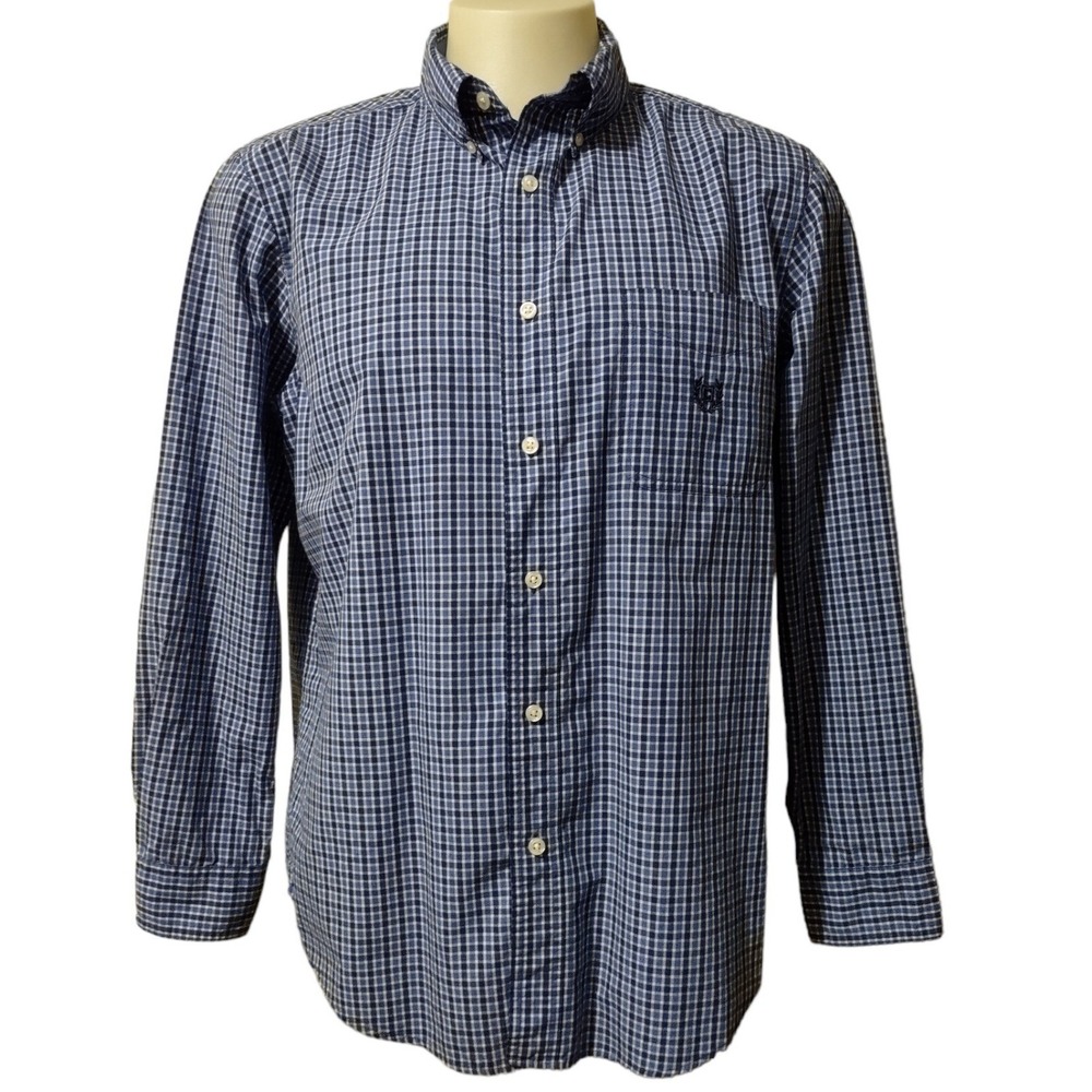Chaps Button Down Shirt Mens Size Large Gingham Plaid Blue Norm Core Long Sleeve